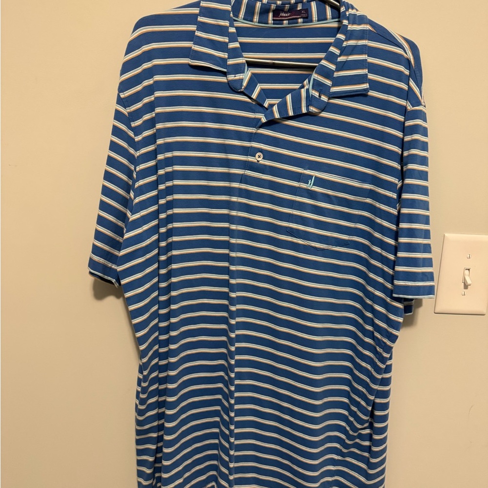 johnnie-O Blue and White Striped Polo Shirt